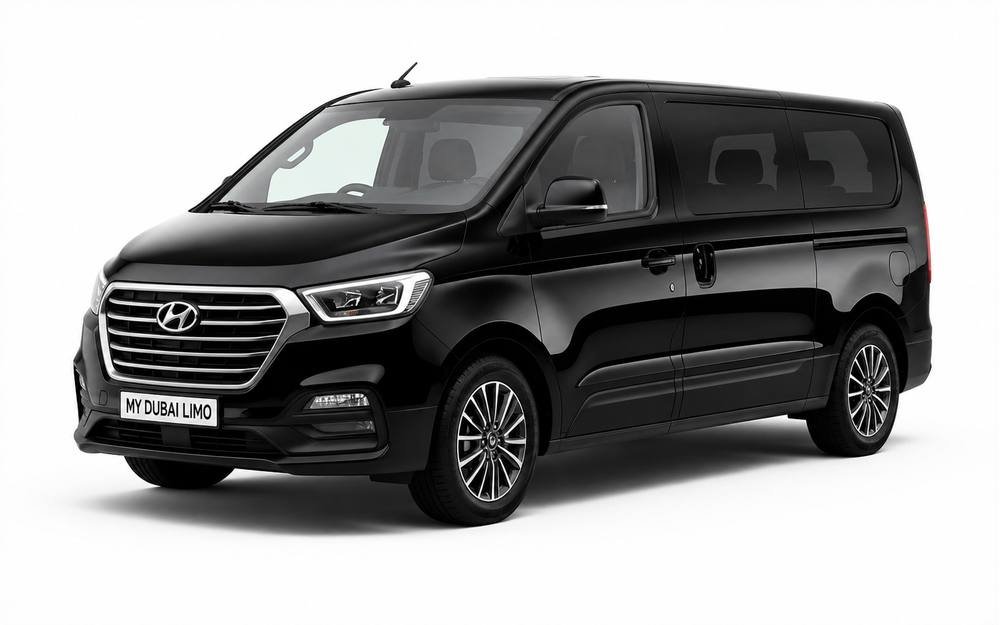 Hyundai H1 luxury black van for chauffeur service in Dubai