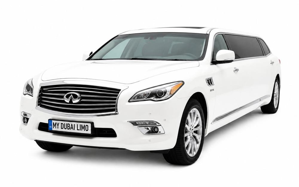 INFINITI Atlantis White Limousine for luxury chauffeur service Dubai