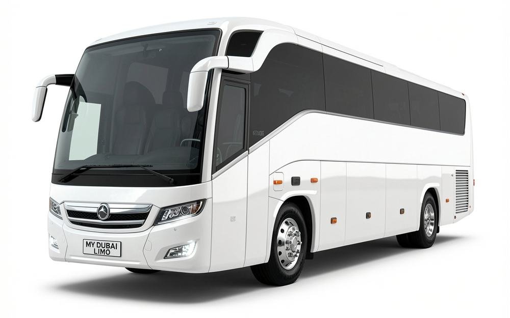 Whtie King Long 50 Seater luxury bus for chauffeur and group transportation in Dubai