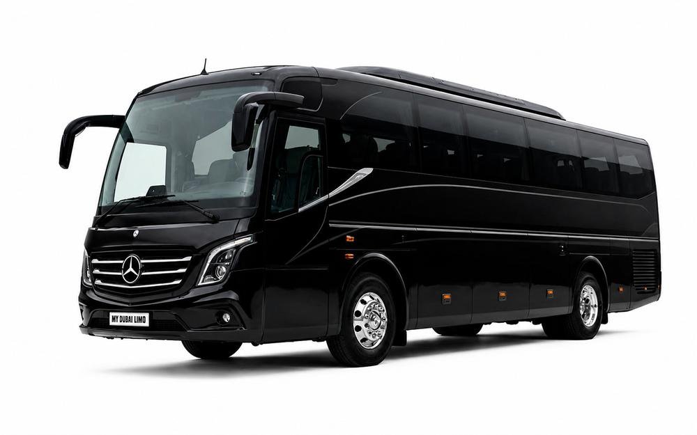 Mercedes-Benz Travego 45 seater luxury bus in glossy black for My Dubai Limo