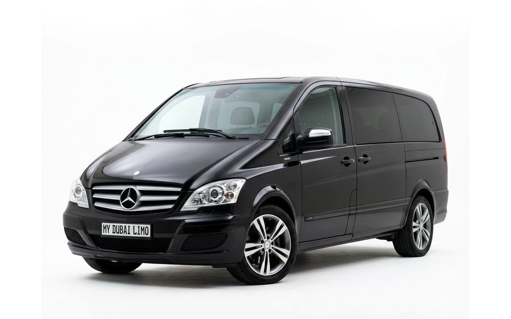 Mercedes-Benz Viano luxury passenger van in glossy black for My Dubai Limo