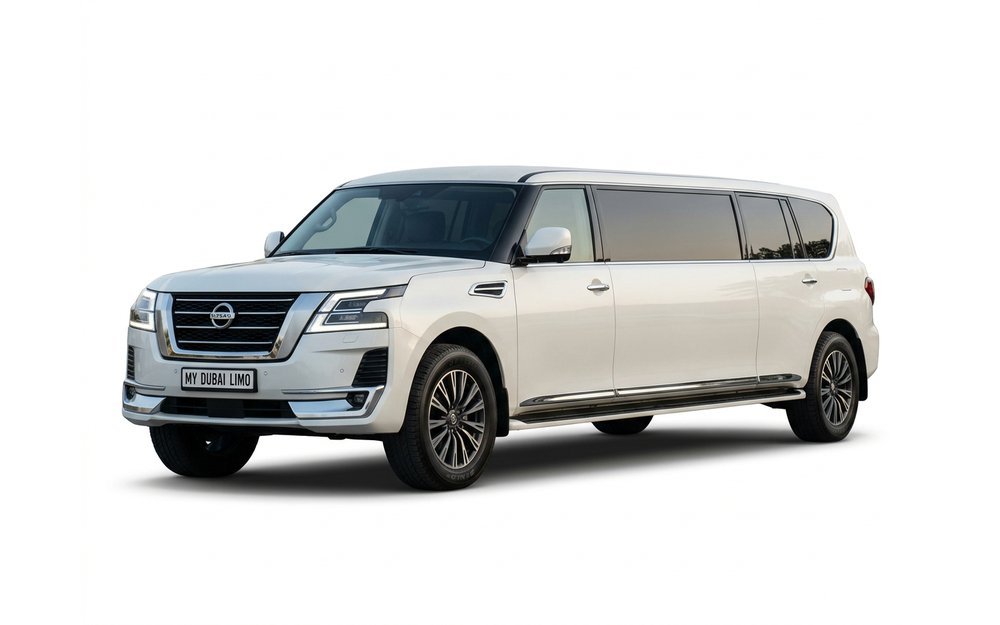 Nissan Patrol stretch limousine for chauffeur hire Dubai by My Dubai Limo