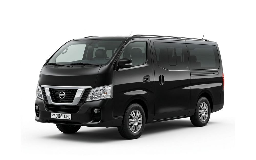 Black Nissan Urvan luxury van for chauffeur hire Dubai