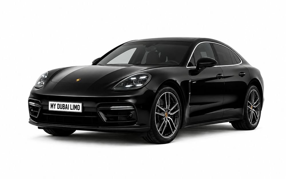 Porsche Panamera Luxury Executive Sport Sedan in Glossy Black Chauffeur service dubai