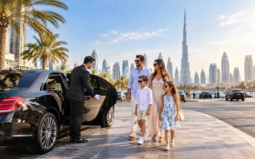 Family enjoying safe and comfortable sightseeing in Dubai during peak season
